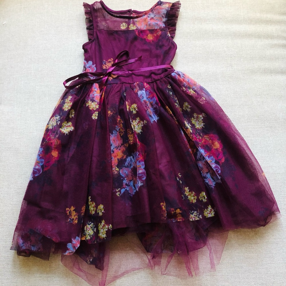Girls Zunie Burgundy Floral Dress - Size 8